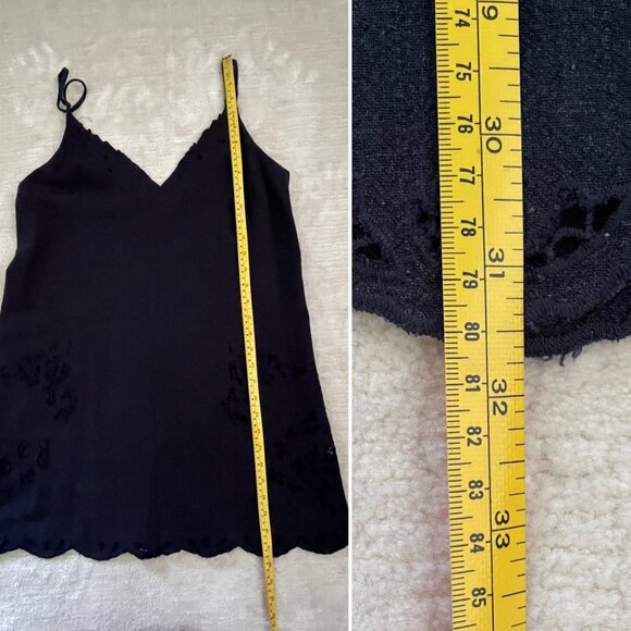 ASTR The Label Womens Sz M Linen Shift Dress Navy Blue V-Neck Sundress Lace Trim - Picture 6 of 9